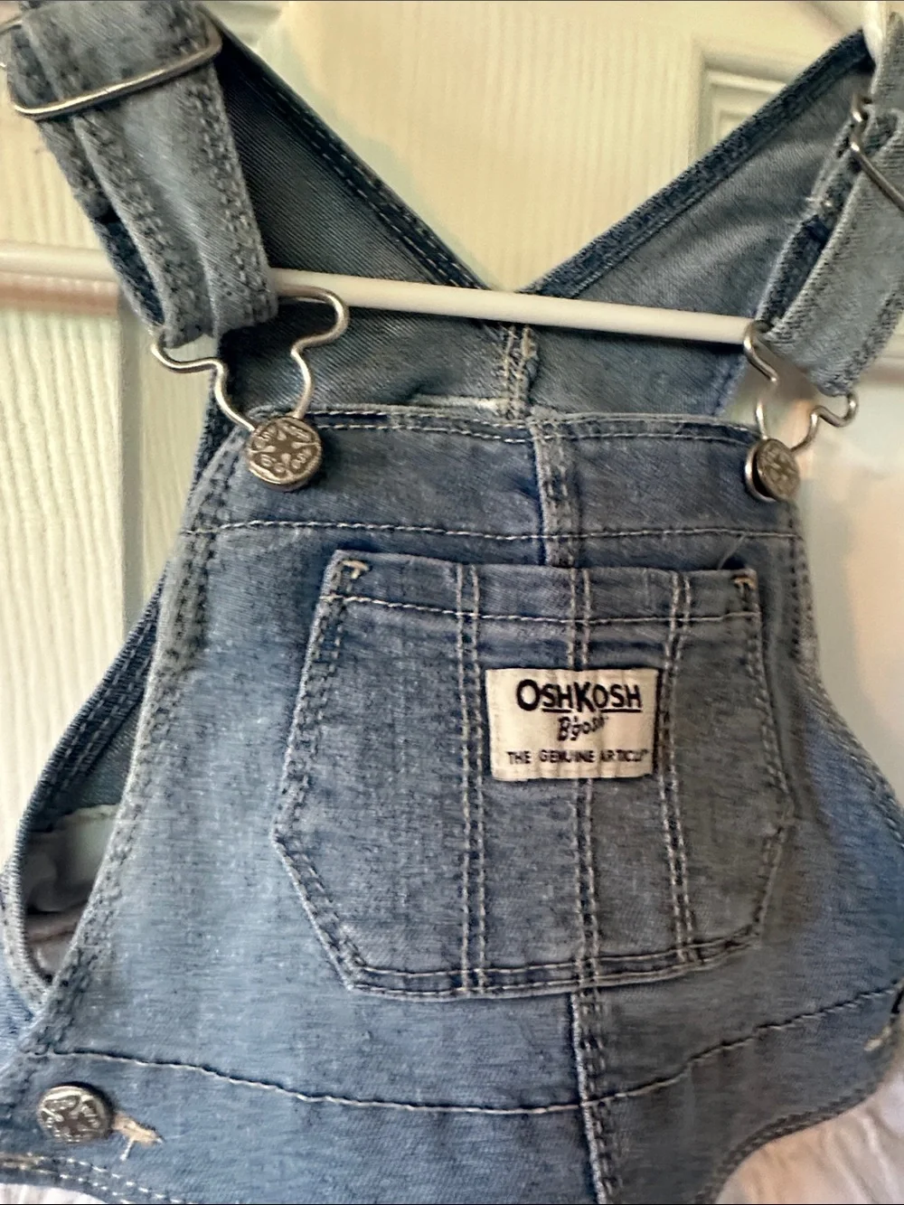 OshKosh B'gosh Blue Denim Overall Dress with White Eyelet Skirt